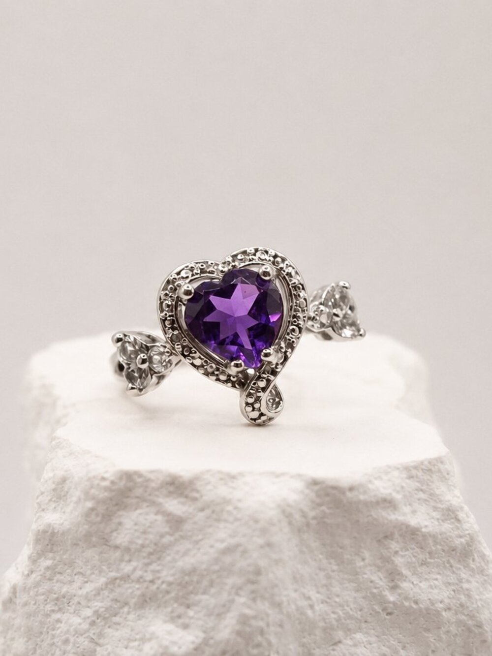 Amethyst Heart Silver Ring